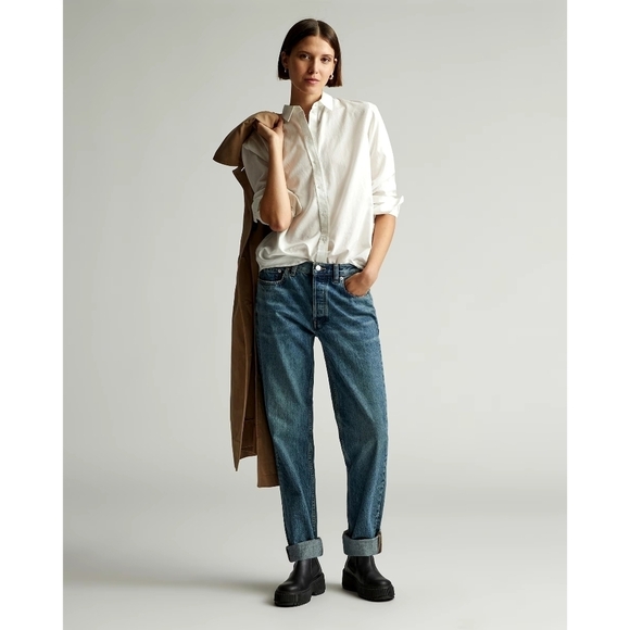 Everlane Shirt Womens White Button Up The Silky Cotton Relaxed Long Must Have